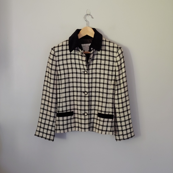 Oscar de la Renta Vintage Wool Checked Jacket Size US 6 - Picture 1 of 15